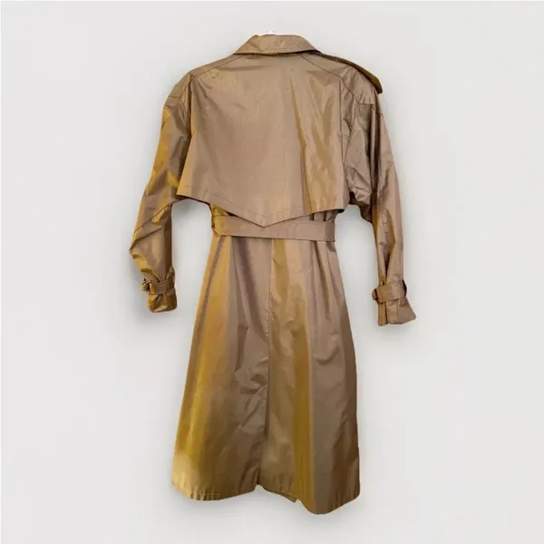 Worthington Essentials Womens 10P Olive Trench Coat Vintage Petite Raincoat Belt - Image 2