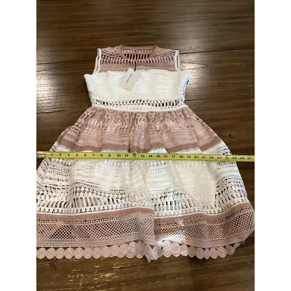 Alexis Embroidered Lace Melania sleeveless fit flare mini Dress White & Beige S - Image 9