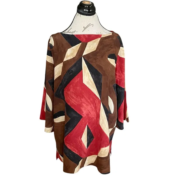 Lauren Ralph Lauren Blouse Tunic XL 3/4 top Mod Retro Whimsigoth Colorblock Boho - Image 2