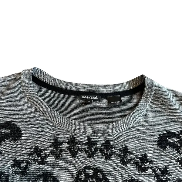 Desigual Grey Pullover Sweater Bohemian Print Stud Stretch Wool Blend Sz Medium - Image 10