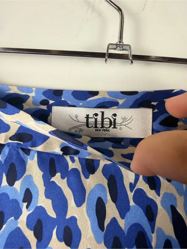 Tibi blue abstract silk back ruffle skirt size 8 READ - Image 5