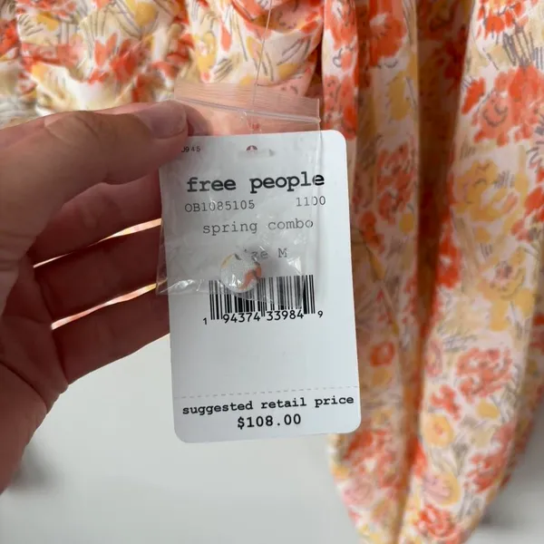 Free People Mabel Printed Blouse NWT Size Medium Floral Long Sleeve - Image 5