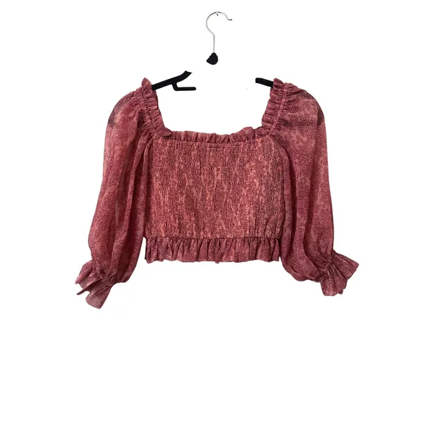 SAINTS & SECRETS‎ Floral Smocked Cropped Blouse Pink Medium - Image 2