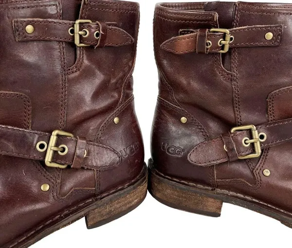 UGG Fabrizia Buckle Biker Boots Ankle Boots 7.5 Dark Brown 1001661 - Image 4
