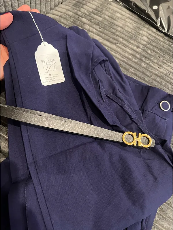 Luxury 2-Piece Tailored Set: Deep V Vest & Wide Leg Pants - Navy Blue - Image 2