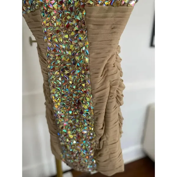 La Femme Cocktail Dress Sparkle Jeweled Ruched Party Wedding Bachelorette Rich - Image 12