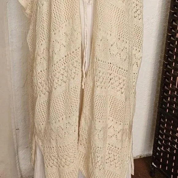 Aerie Cream Crochet Maxi Beach Cover Up Women's Open Wrap Size 0/S 100% Cotton - Image 4