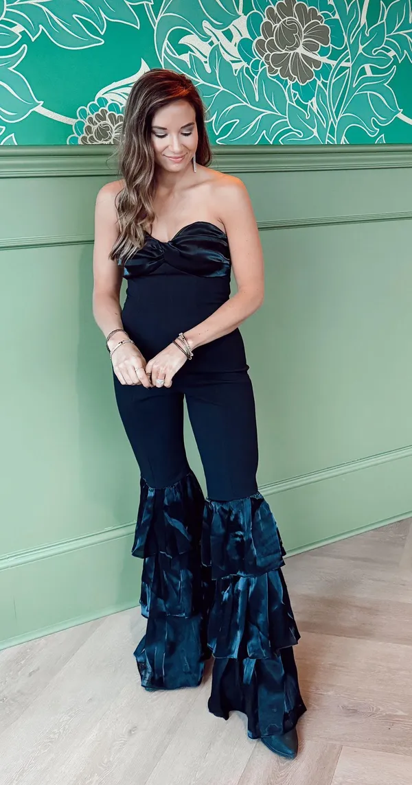 Strapless black bell bottom jumpsuit - Image 4