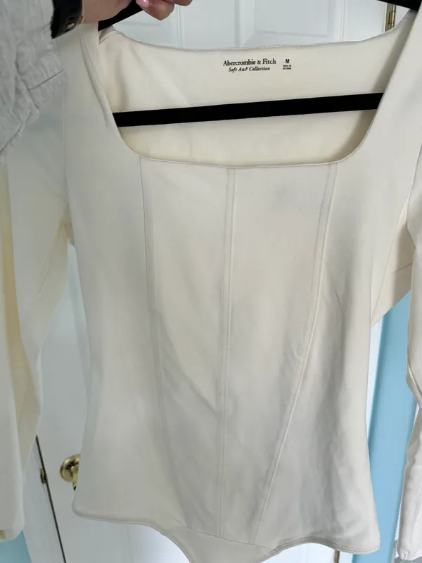 Abercrombie Long Sleeve Cotton Modal Square Neck Corset Bodysuit - Image 3