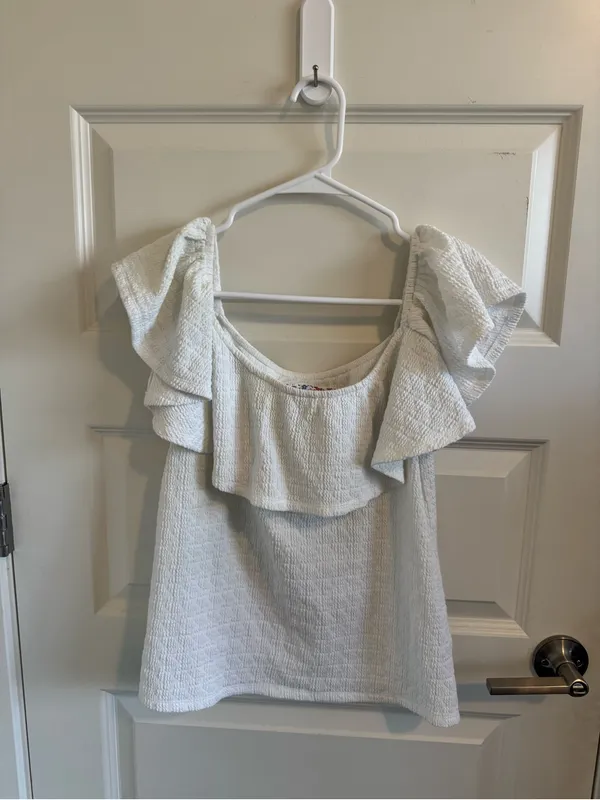 Anthropologie White Off The Shoulder Ruffle Top - Image 2
