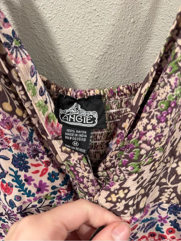 NWT Angie Multicolor Floral Patchwork Maxi Dress in Brown, Pink & Purple - Image 4
