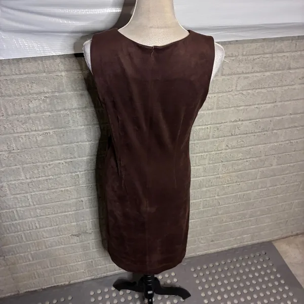 J.McLaughlin Brown Faux Suede Twist Front Sleeveless Sheath Dress Medium - Image 6