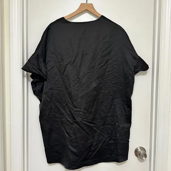 Victoria's‎ Secret | NWT Black Satin Ruffle Tie Short Sleeve Kimono Robe, OS - Image 2