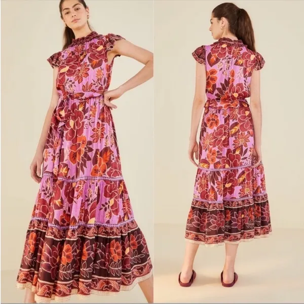 Farm Rio Sweet Floral Midi Dress In Sweet Floral Lilac NWT Size XL - Image 3