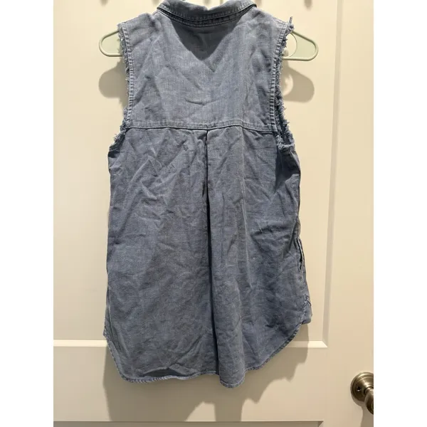 Free People Denim Sleeveless Frayed Edges Button Down Shirt Small Denim Western - Image 6