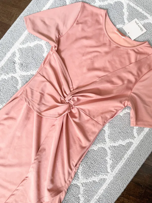 Showpo Blush Pink Front Knot Mini Dress - Image 4
