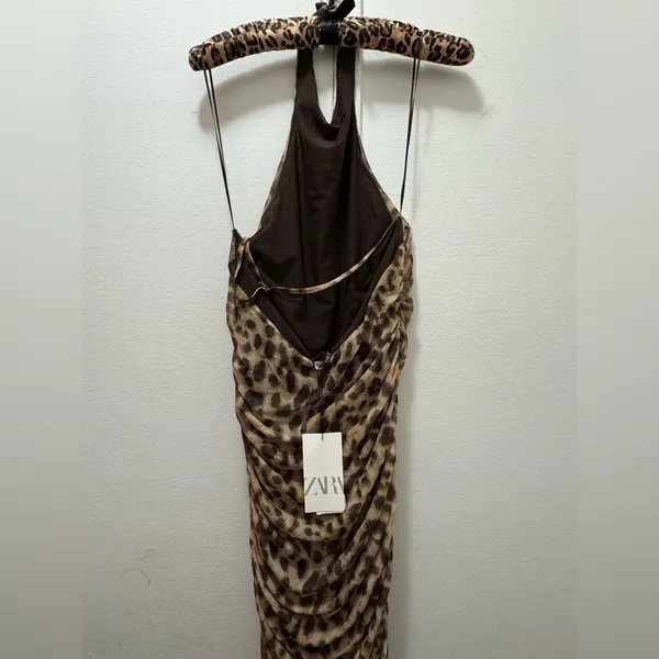 NWT Zara animal print leopard tulle ruched dress large - Image 8