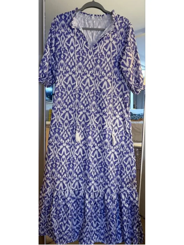 NEW Floral Loose Lightweight Beach 3/4 Ruffle Sleeve Maxi Dress V Neck A Line M - Image 4