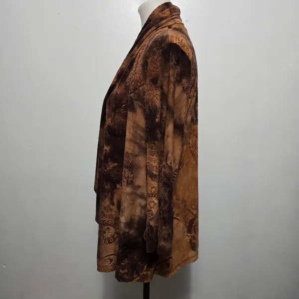 Cato Brown FloralJersey Knit Kimono Cardigan Size Large Earthy Boho Fall Artsy - Image 4