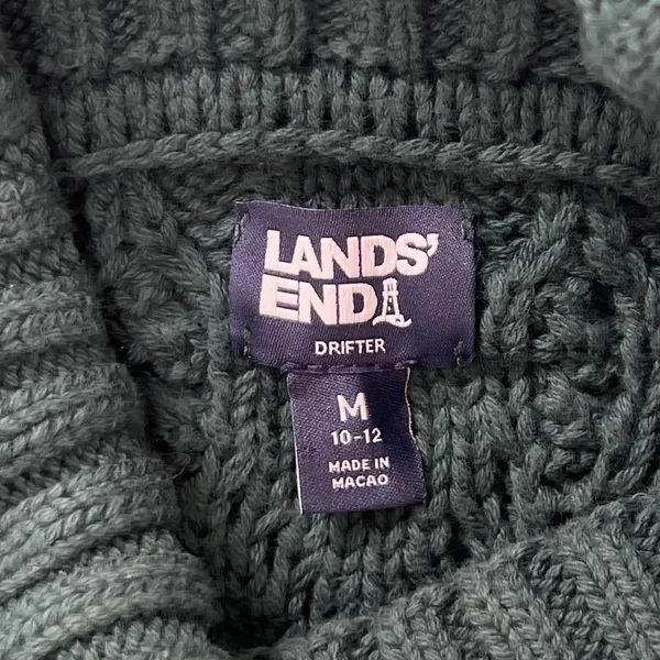 Lands End Drifter Womens M 10-12 Cotton Cable Knit Roll Neck Sweater Dark Green - Image 4