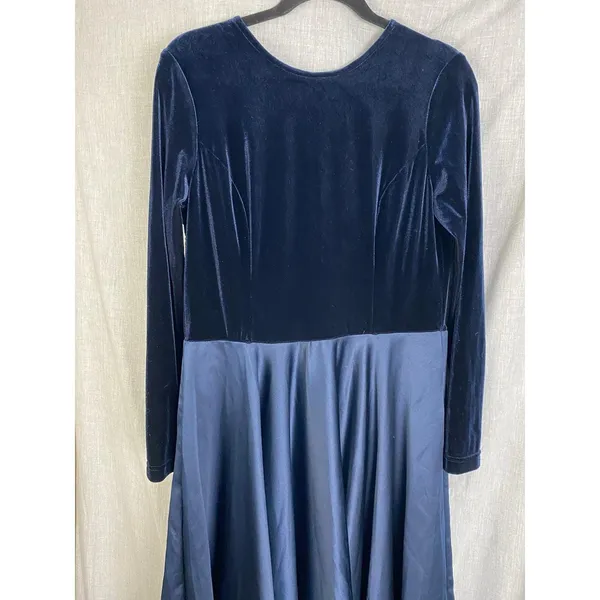 Vintage 90s Scott‎ McClintock Navy Velvet Gown Open Back Formal Dress 12 - Image 6