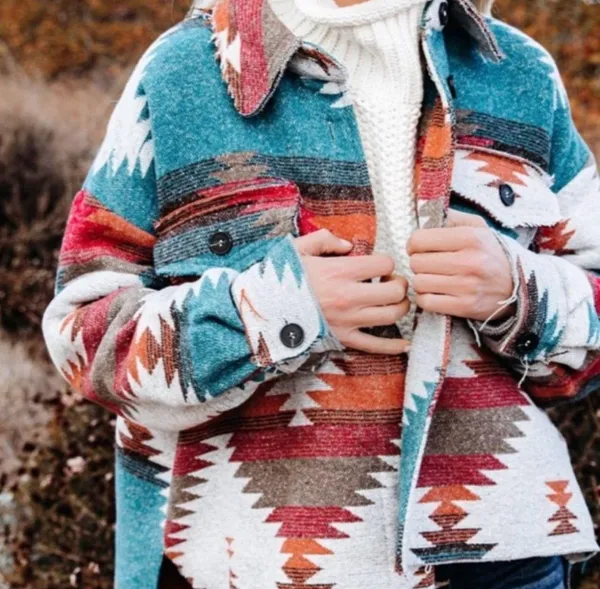 Boutique Aztec Yellowstone Distressed Flannel shacket - Image 2