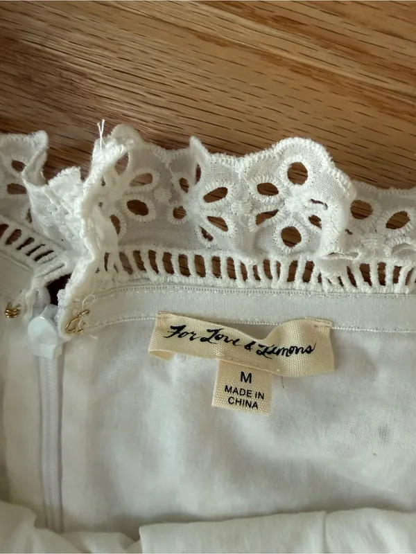 For Love & Lemons Anabelle White Eyelet Lace Up Puff Sleeve Mini Dress Size M - Image 3