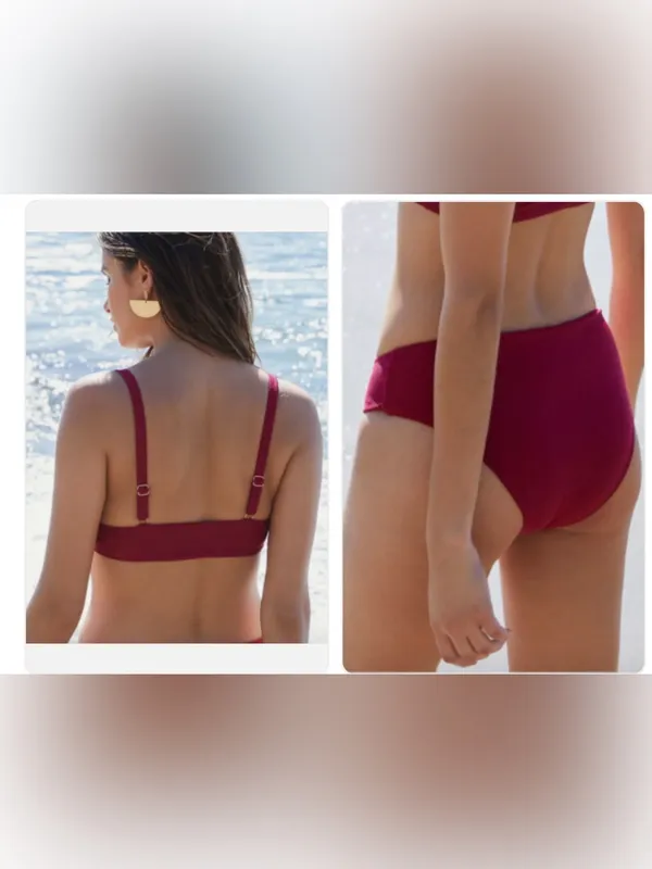 Kirra Wine Red Front-Closure Bikini Set Top Medium Bottoms Large - Image 2