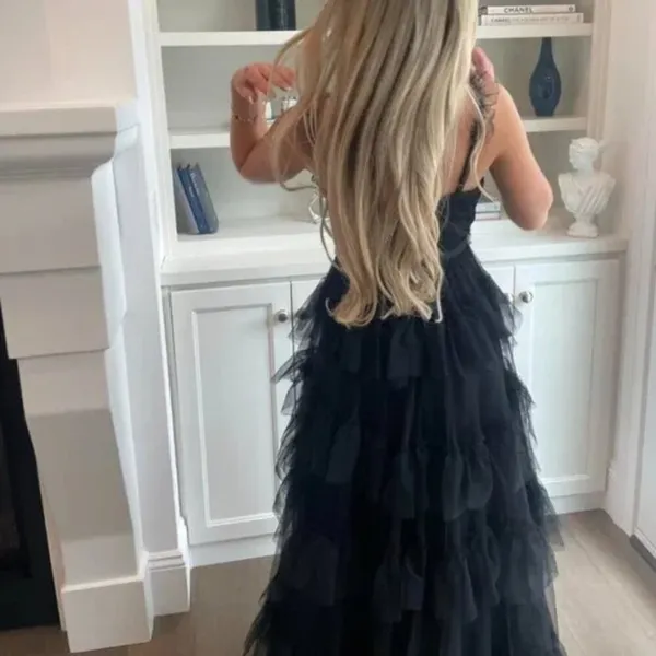 BETSY & ADAM Tiered Ruffle Tulle Gown in Black Size US 4 - Image 3