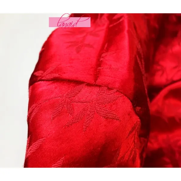 Asian Chinese Oriental Japanese Red Satin Stretchy Mandarin Short Sleeve Dress S - Image 7