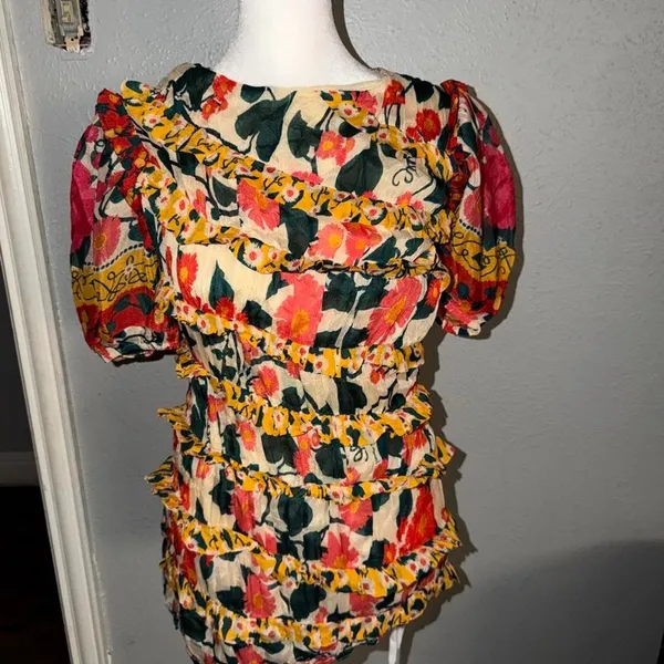 FARM Rio Puff Sleeve Fitted Mini Dress Size XS Petite NWOT - Image 2