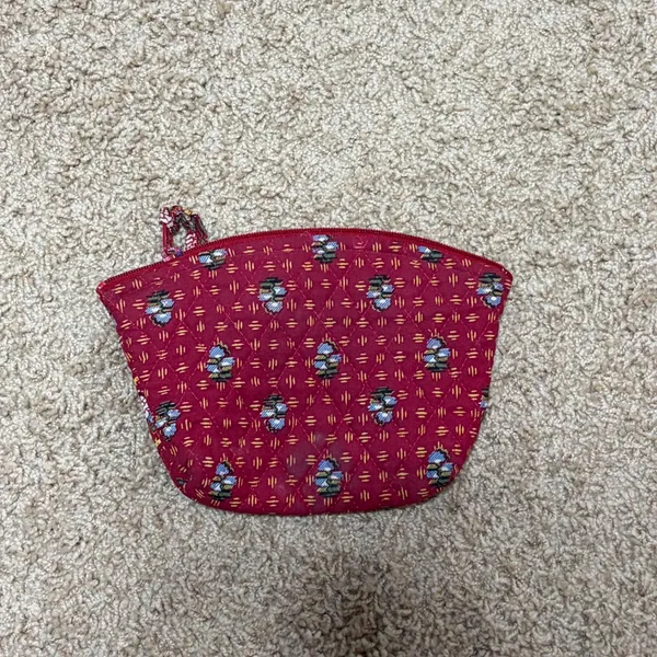 Vera Bradley Burgundy Red Floral Quilted Cotton Cosmetic Makeup Zipper Pouch Bag - Image 6