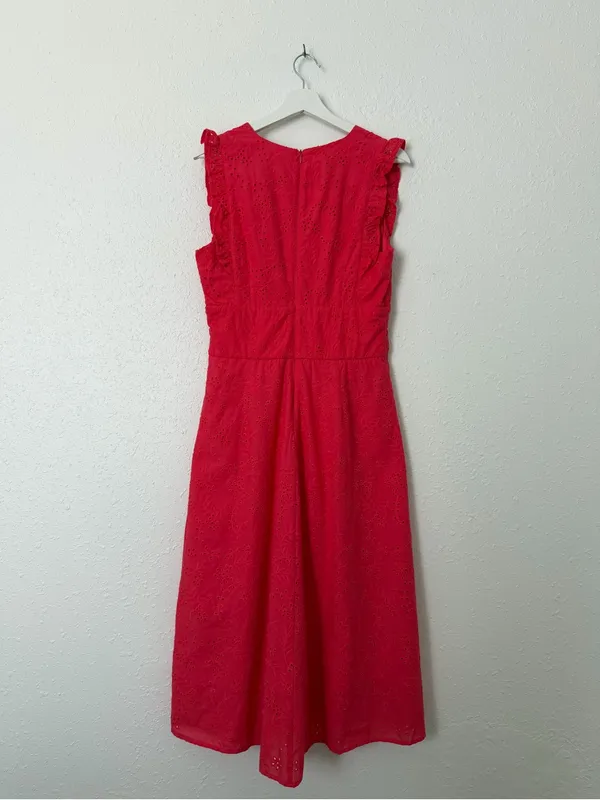 NWT Maggy London Coral Eyelet Midi Dress Size 6 Ruffle V-Neck - Image 6