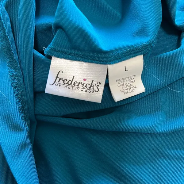 FREDERICK’S OF HOLLYWOOD Blue Silky Lace Trim Cami Tank Top Vintage Sz L EUC - Image 7