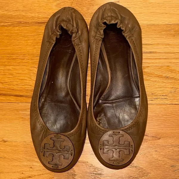 TORY BURCH Minnie Ballet Flats Medallion Leather Brown size 7‎ - Image 2
