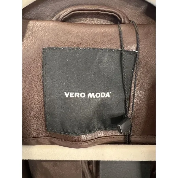 Vero Moda Blazer‎ Size M Olivia Faux Leather Blazer in Coffee Bean Pockets NWT - Image 4