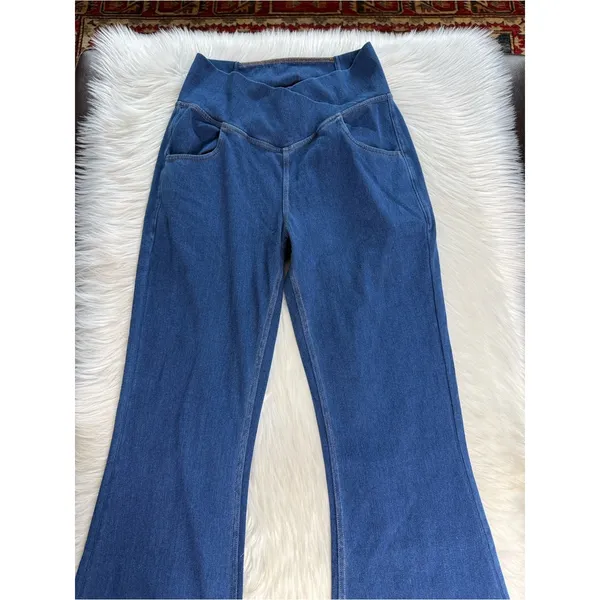 Halara Flex Blue Crossover Waist High Rise Flare Jeans NWT XS Reg - Image 3