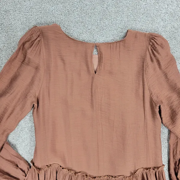 Bluivy Swing Dress Youth Medium Brown Ruffle Trim Fit & Flare Mini Lined Flowy - Image 3
