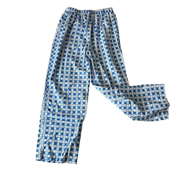Wild Fable NWOT Blue & White Checkered Flower Pants Women Size Small Medium - Image 3