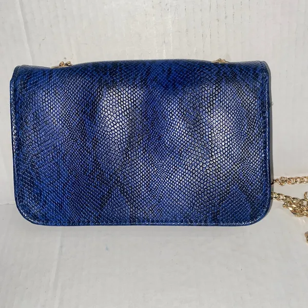 Women's Blue Black Snakeskin Faux Leather Gold-Chain Strap Purse Shoulder Bag - Image 10