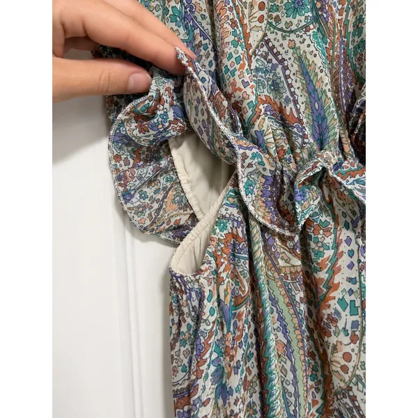 &Merci Paisley Ruffle Cutout Tiered Maxi Dress Olive Green Orange Holiday NWT M - Image 3