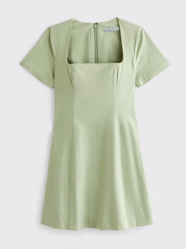 NWT Abercrombie Short Sleeve Skimming Square Neck Short Mini Dress green XL - Image 2