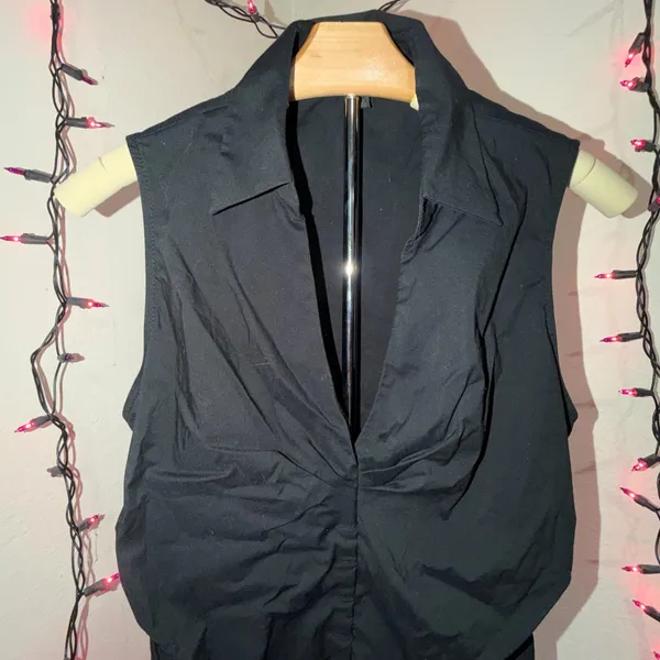 Black Ruched Women’s Sleeveless Shirt - Image 2