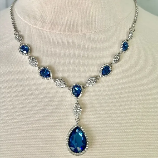 NIB!EleQueen Women Cubic Zirconia Teardrop Y-Necklaces Dangle Earrings Set - Image 6