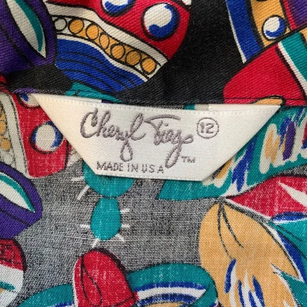 Vintage Colorful Festival Button Up‎ Shirt Southwestern Medium Novelty Print - Image 8