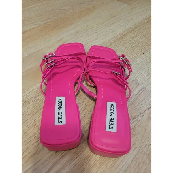 New womens sz 7 Steve Madden pink African slide sandals Y2K rhinestone short - Image 6