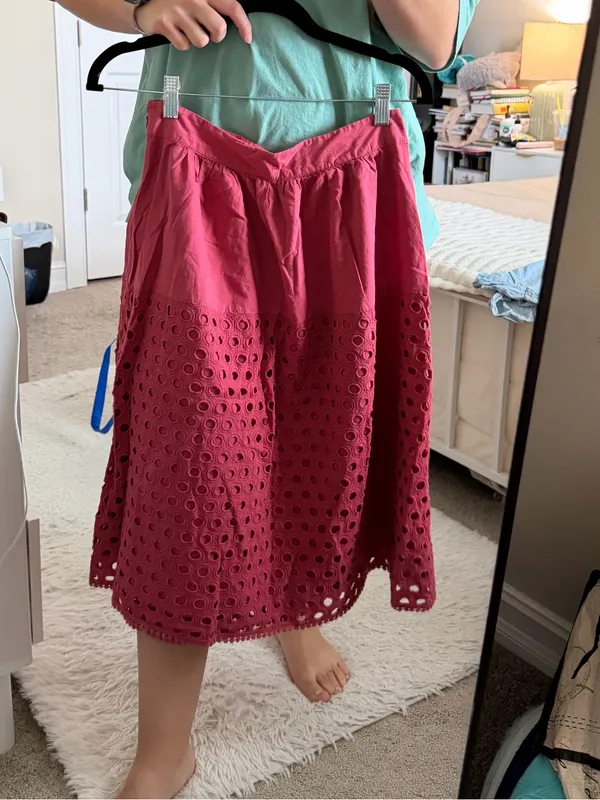 LOFT Rose Pink Eyelet Midi Skirt - Image 5