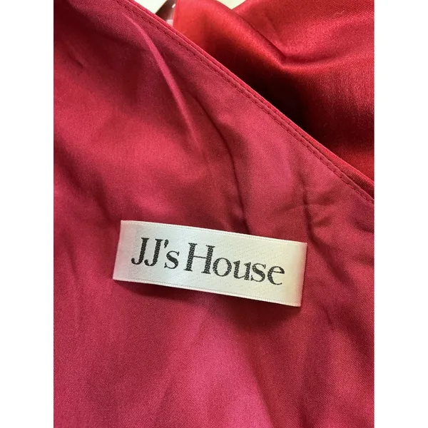 JJs House Burgundy Satin One Shoulder Ruffle Maxi‎ Gown Dress Pockets Size 4 NEW - Image 6