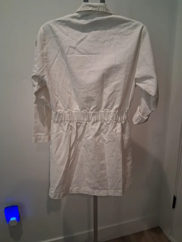 Zara White Button-Front Denim Shirt Dress with Waist Tie 100% Cotton Size M - Image 9