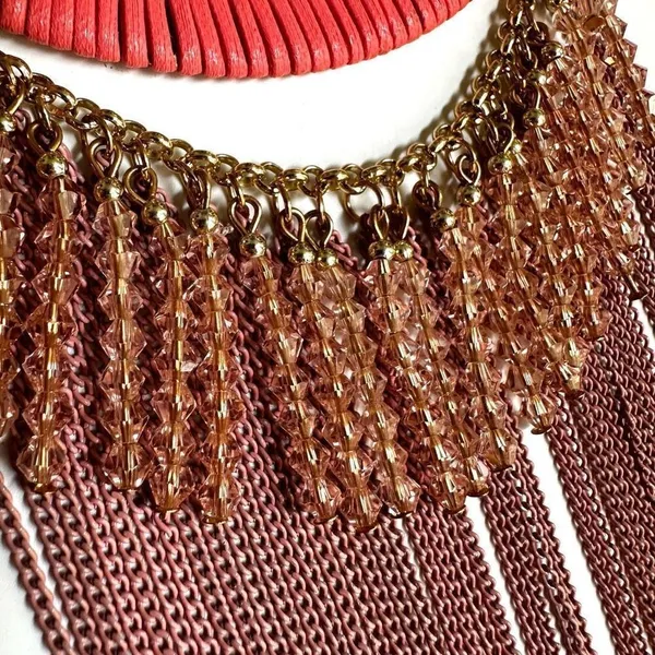 Pink beaded chain statement necklace - Image 5